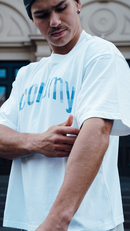 'Blue Plaid' Tee - White